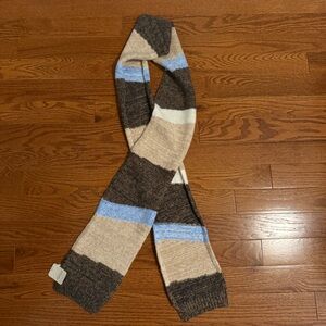 NWT-Free People Striped Knit Scarf in Brown, Beige, Blue, White